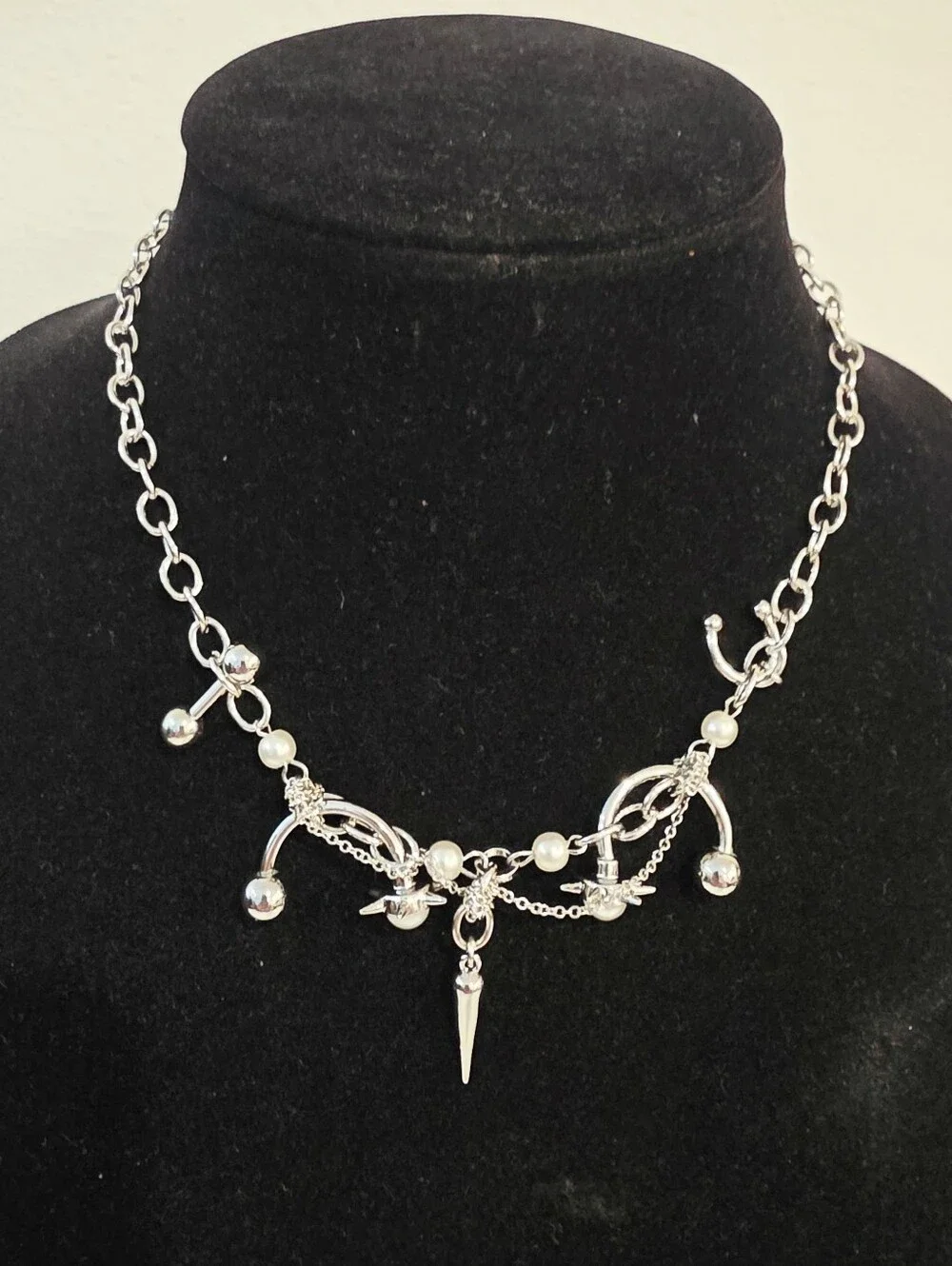 OHTNYC Brazen Ballad Spike Necklace, Palladium plated brass, Silvertone, New